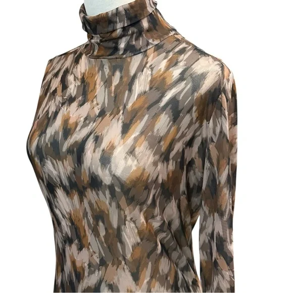 Steve Madden Vivienne Oak Buff Print Mesh Midi Dress L Turtleneck Fairygrunge - Picture 8 of 9